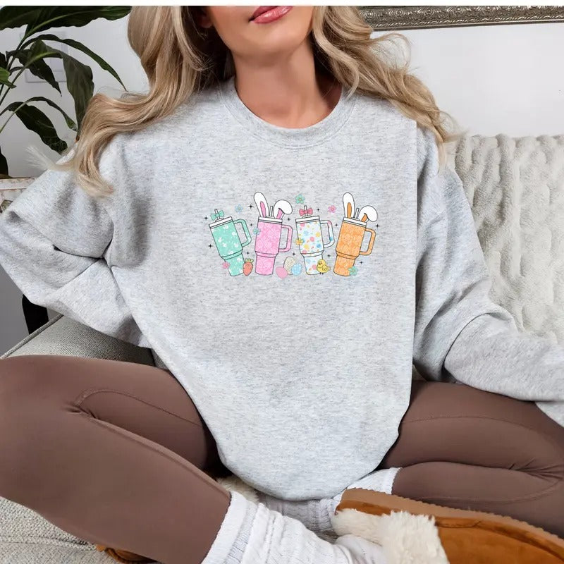 Easter Bunny Cup Sweatshirt, Easter Cup, Easter Bunny T-Shirt, Easter Cup Shirt Hoodie | CiraTrend.com