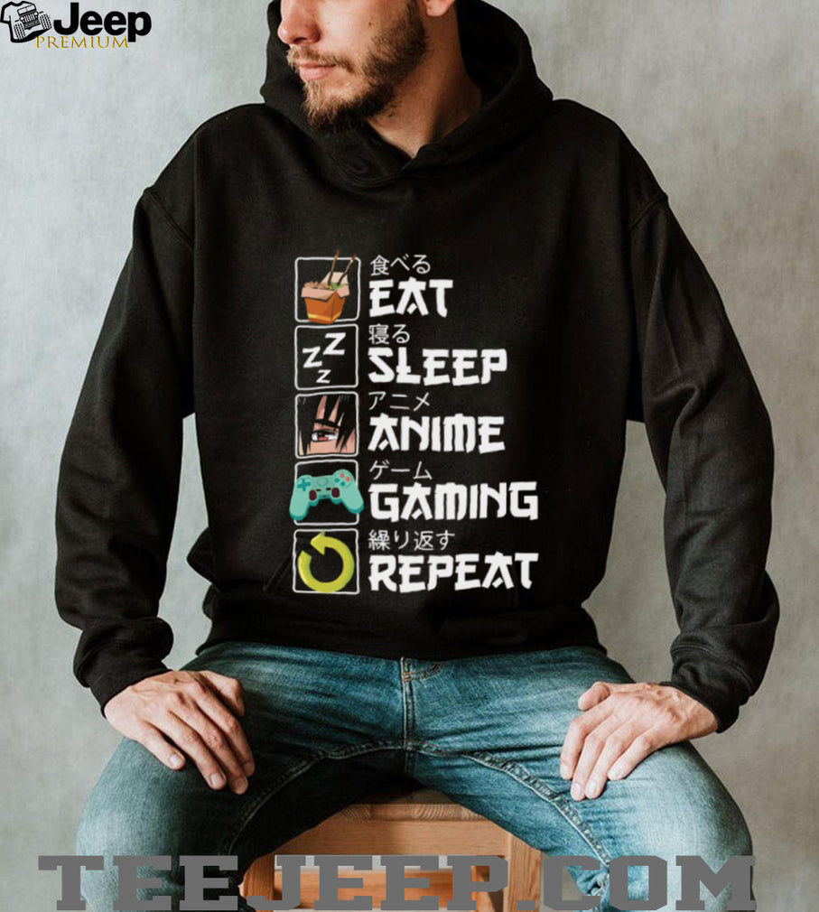 Eat Sleep Anime Gaming Repeat Japanese Text Otaku T Shirt