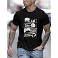 " Eat Sleep Game Repeat "Stylish Print Summer & Spring Tee For Men, Casual Short Sleeve Fashion Style T-Shirt, Sporty New Arrival Novelty Top For Leisure