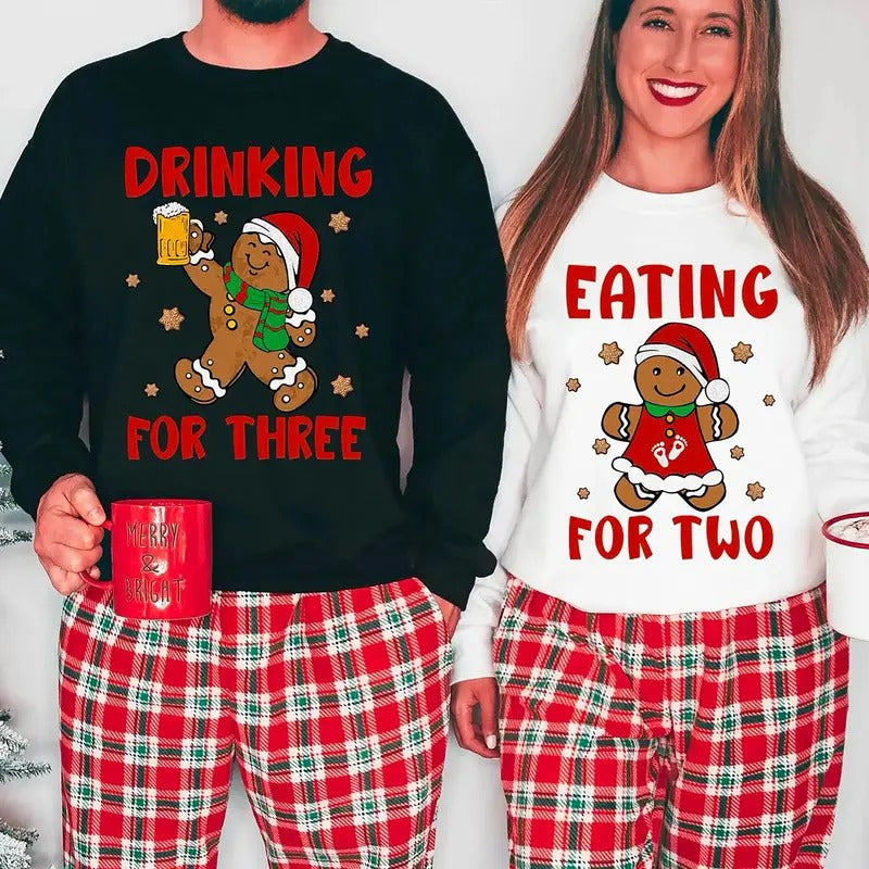 Eating For Two Christmas Couple Sweatshirt, Christmas Pregnancy Announcement Shirt, Baby Reveal Christmas Matching...
