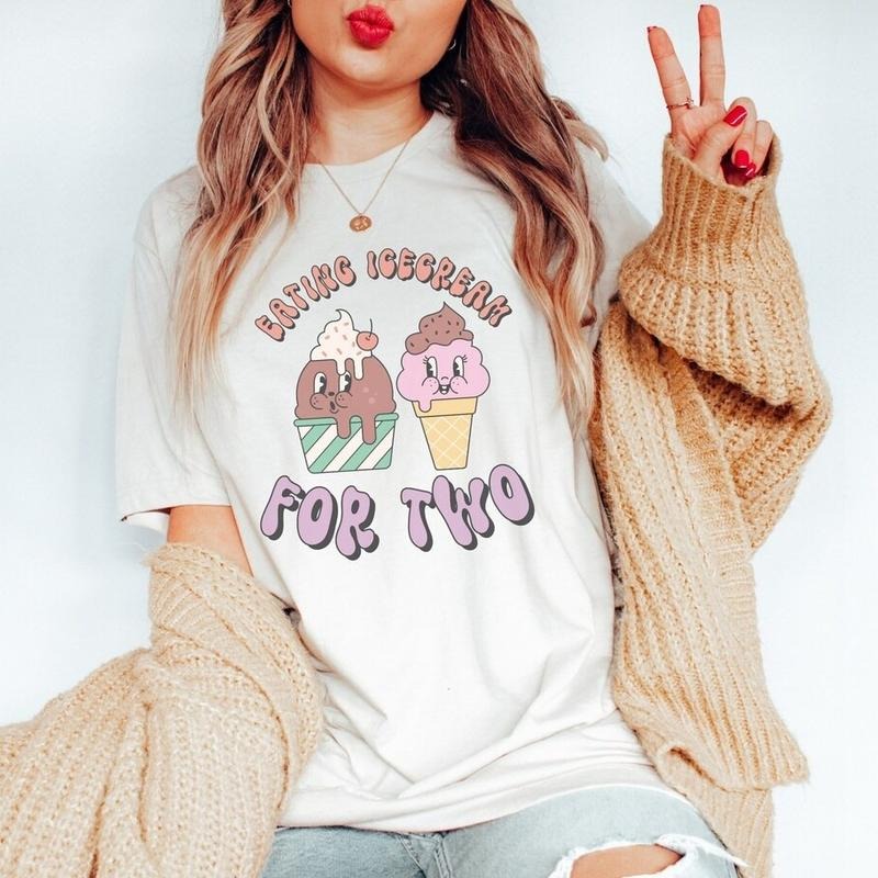Eating For Two Ice cream Pregnancy Announcement Shirt Summer Baby Reveal T-Shirt Spring Maternity T Shirt Gender Reveal...