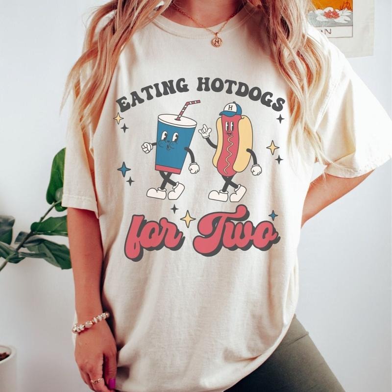 Eating for two Pregnancy Announcement shirt Eating Hot Dogs for two Shirt, Retro Baseball Maternity Shirt, Baby Reveal...