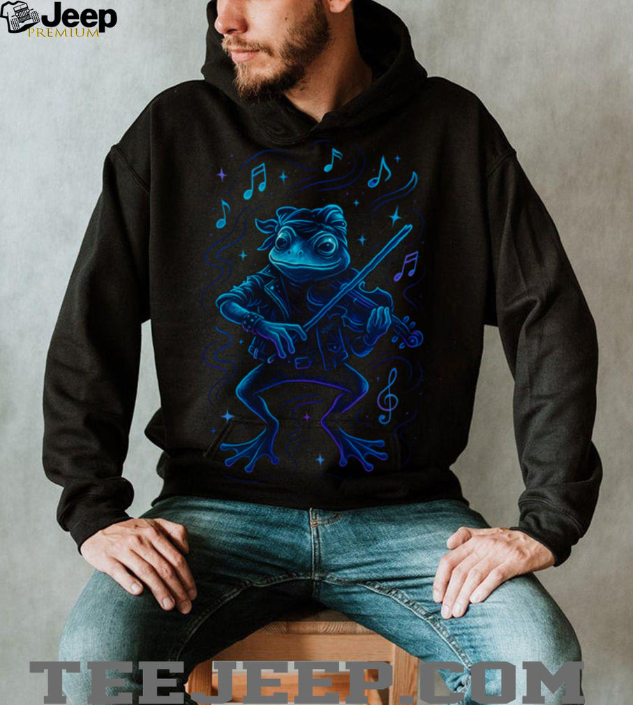 Electric Blue Frog Playing Violin Rock & Roll Animal Tee