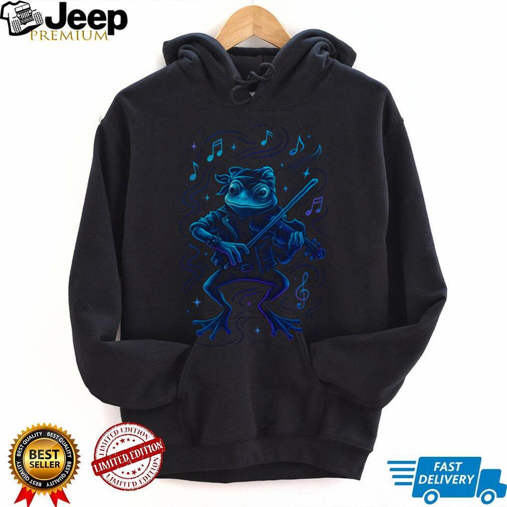 Electric Blue Frog Playing Violin Rock & Roll Animal Tee