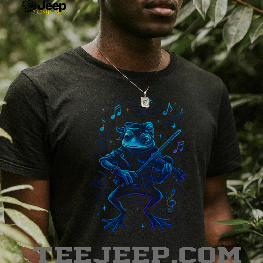 Electric Blue Frog Playing Violin Rock & Roll Animal Tee