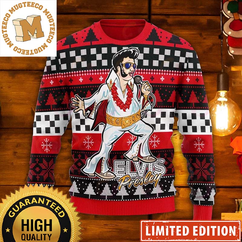 Elvis Presley Fatley Meme Red Funny Ugly Christmas Sweater