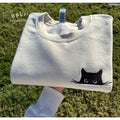 Embroidered Cat Sweatshirt, Cute Black Cat Lover Peeking Sweatshirt, Gift for Cat Mom , Global Trending Outfits T-Shirts,...