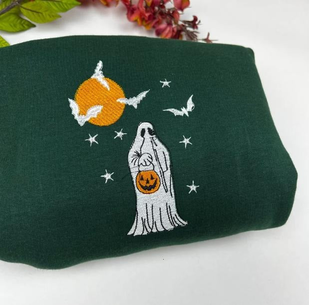 Embroidered Halloween Sweatshirt, Pumpkin Sweatshirt, Halloween Crewneck Sweatshirt, Halloween Sweater, Spooky Season,...
