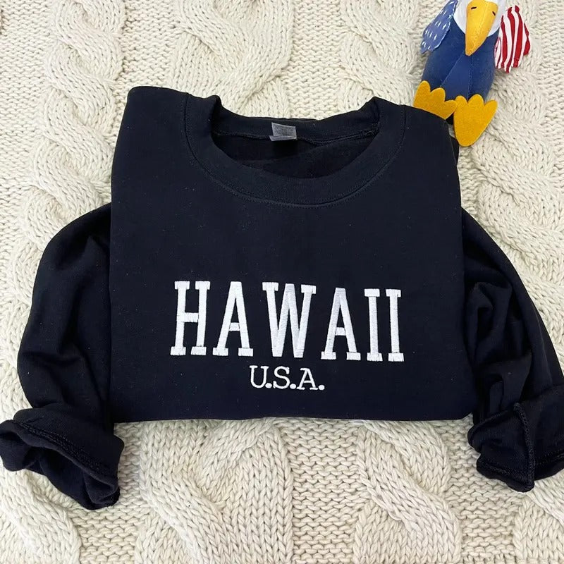 Embroidered Hawaii Sweatshirt -  Hawaii Crewneck - Hawaii Gift T-Shirts, Hoodie | CiraTrend.com