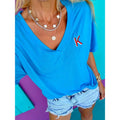 Embroidered Initial Blue V-Neck Tee Hoodie, Sweatshirt | CiraTrend.com