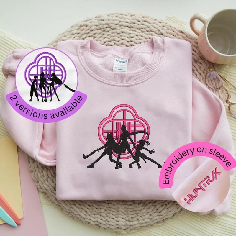 Embroidered KPOP Band Huntrix Sweatshirt, Sajaboys Demon Hunters Shirt, Mira Rumi zoey, Demon Hunter Merch, Gift For Kpop...