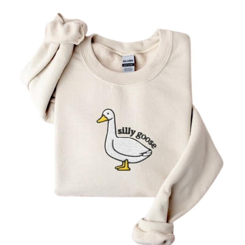 Embroidered Silly Goose Sweatshirt, Embroidered Goose Crewneck Sweater, Funny Embroidered Sweatshirt T-Shirts, Hoodie