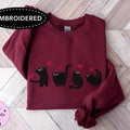 Embroidered Valentines Cats Sweatshirt, Funny Valentines Day Sweatshirt, Valentines Crewneck T-Shirts, Hoodie | CiraTrend.com