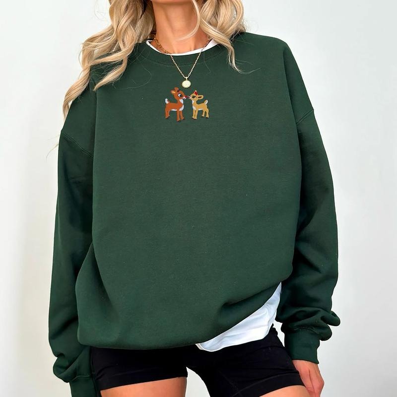 Embroidered Vintage Christmas Sweatshirt, Embroidered Rudolph Red Nosed Reindeer Sweatshirt, Retro Christmas Sweatshirt,...