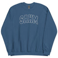 Embroidered White Thread SAHM Varsity Sweatshirt - Sweatshirt Unisex Apparel Relaxed Fit Printed in the USA Clothing...