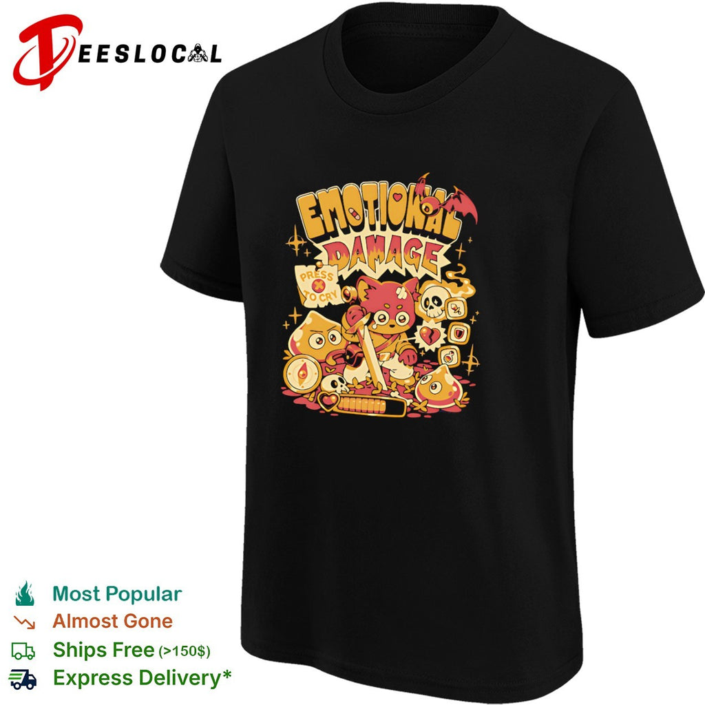 Emotional Damage Press To Cry Cute RPG Gamer Cat Meme Shirt