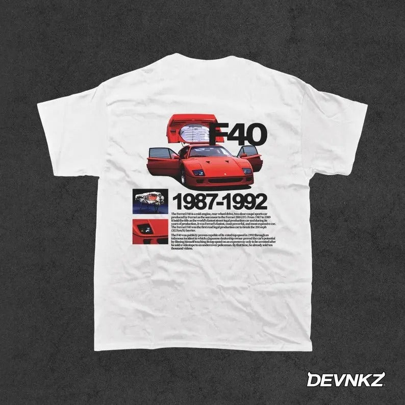 F-40 Graphic T-Shirt, 90's Car Shirt Hoodie, Sweatshirt | CiraTrend.com