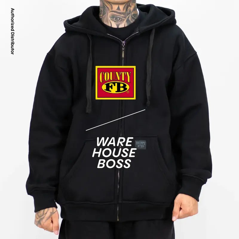 FB COUNTY Men's Heavyweight Full Zipper Hoodie Oversized Hooded Full Zip Jackets with 2 Pockets Comfy Fleece Jackets Hip...