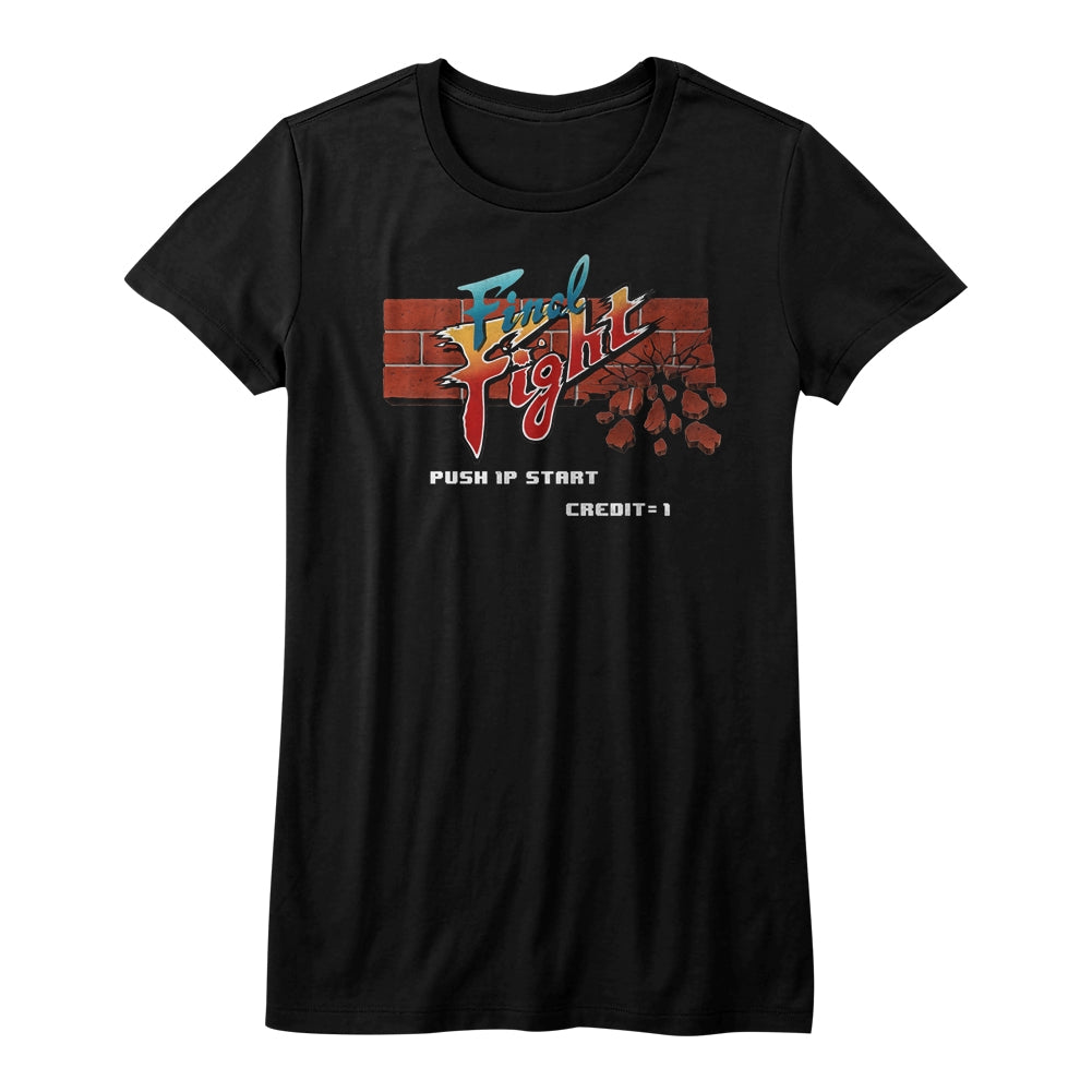 Final Fight Girls Juniors S/S T-Shirt - Arcade - Solid Black Hoodie, Sweatshirt | CiraTrend.com