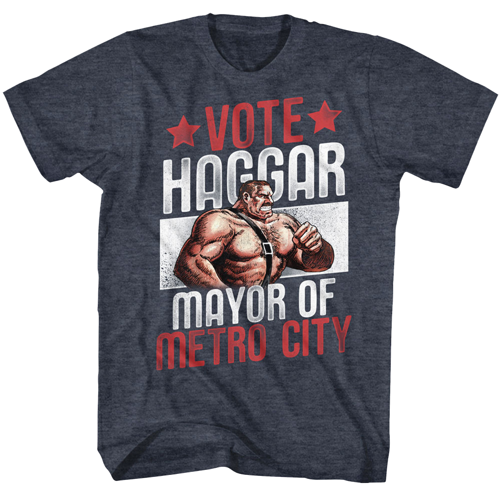 Final Fight Mens S/S T-Shirt - Vote Haggar - Heather Navy Heather Hoodie, Sweatshirt | CiraTrend.com