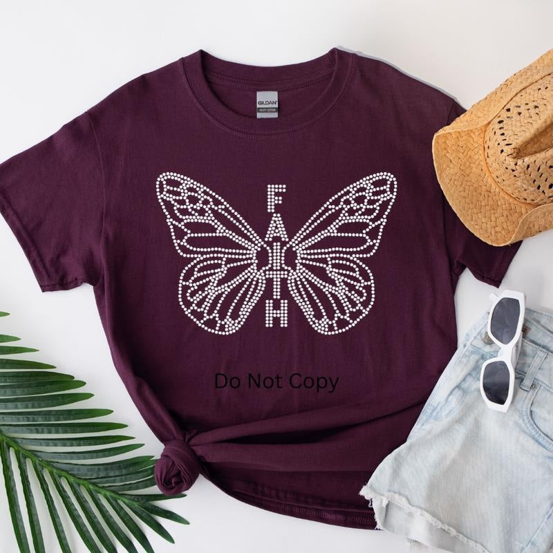 Faith Butterfly Rhinestone Transfer T-Shirts, Hoodie, Sweatshirt | CiraTrend.com