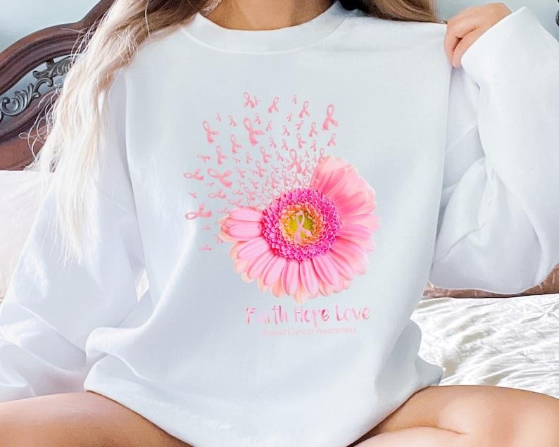 Faith Hope Love Cancer Awareness Sweatshirt, Warrior Sweatshirt, Cancer Support Hoodie, Breast Cancer Shirts for Women,...