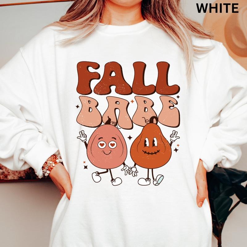 Fall Crewneck Sweatshirt, Fall Babe #2 Crewneck, Retro Sweatshirt Graphic Oversized Halloween Graphic Crewneck, Cotton...