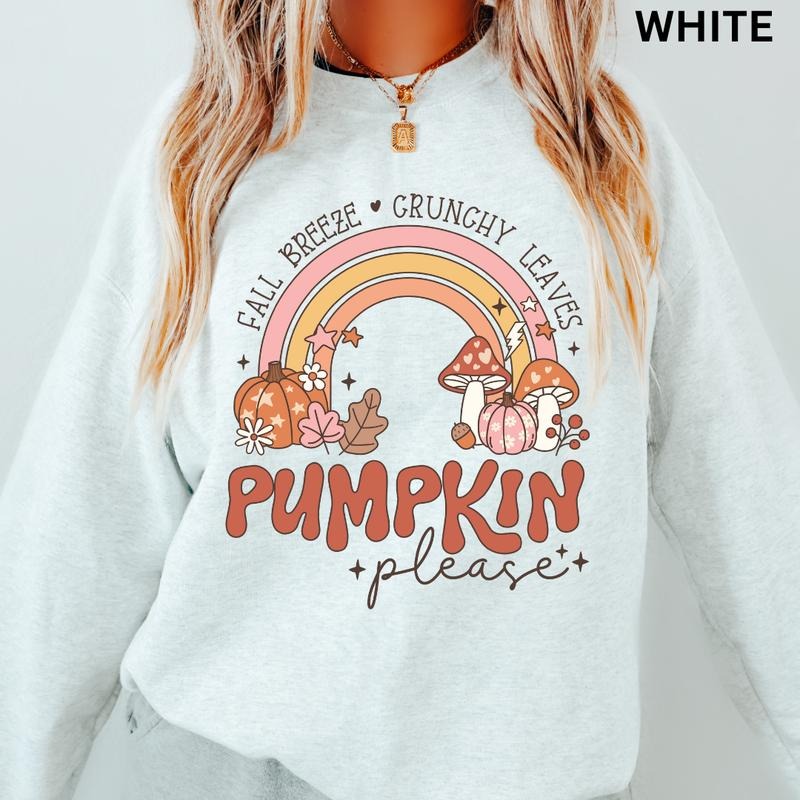 Fall Crewneck Sweatshirt, Fall Rainbow Crewneck, Retro Sweatshirt Graphic Oversized Halloween Graphic Crewneck, Cotton...