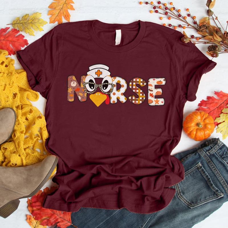 Fall Nurse Shirt - Thanksgiving Turkey T-Shirt for Nurses, Cute Autumn Pumpkin Plaid Tee, CNA RN Holiday Gift Hoodie,...