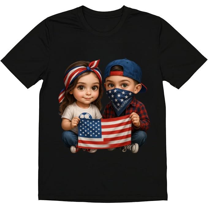 Fashion Designer T-Shirt - Cotton Graphic Tees with Stylish Bear with American Flag Casual Patriotic Soccer Tee Crewneck...