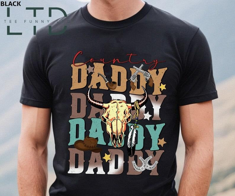 Father's Day Gifts Country Daddy T Shirt Hoodie Sweater, Western Dad T Shirt, Cow Skull Daddy Shirt, Gift For Dad, Cowboy...