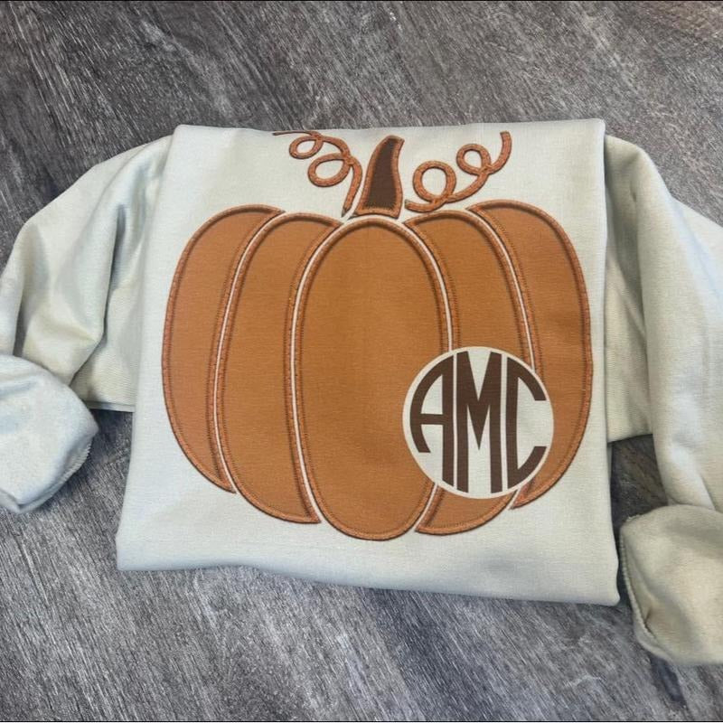 Faux Embroidered Monogram Sweatshirt - leave monogram in notes (first LAST middle) T-Shirts, Hoodie | CiraTrend.com