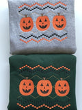 Faux Smocking Jack O' Lanterns Embroidered Sweatshirt | Halloween Pumpkin Sweater | Cozy Fall Pullover | Autumn...
