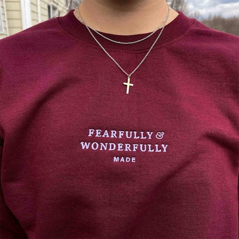 Fearfully and Wonderfully Made Christian Embroidered Sweatshirt, Christian Crewneck T-Shirts, Hoodie | CiraTrend.com