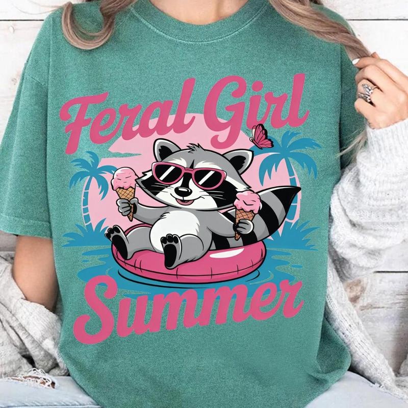 Feral Girl Summer Shirt, Cute But Feral Raccoon Shirt, Vintage Snarky Sublimation Design, Retro Tee, Trendy , T-Shirt...