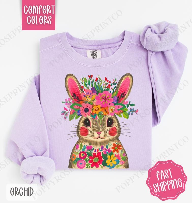 Fiesta Bunny Comfort Colors Sweatshirt, Cute Easter Women's Crewneck, Trendy Bunny Women's Sweater, Gift for Her...