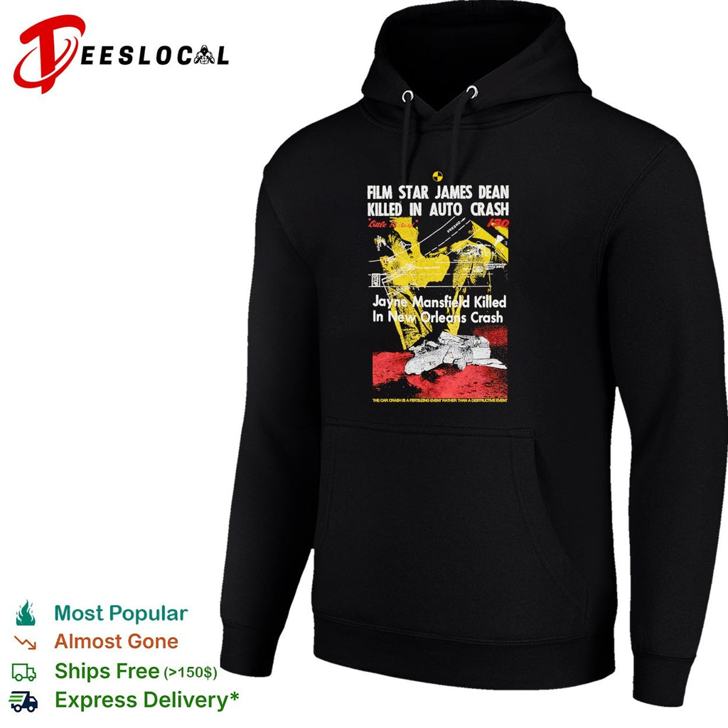 Film star James Dean killed in auto crash Jayne Mansfield New Orleans crash tabloid shirt