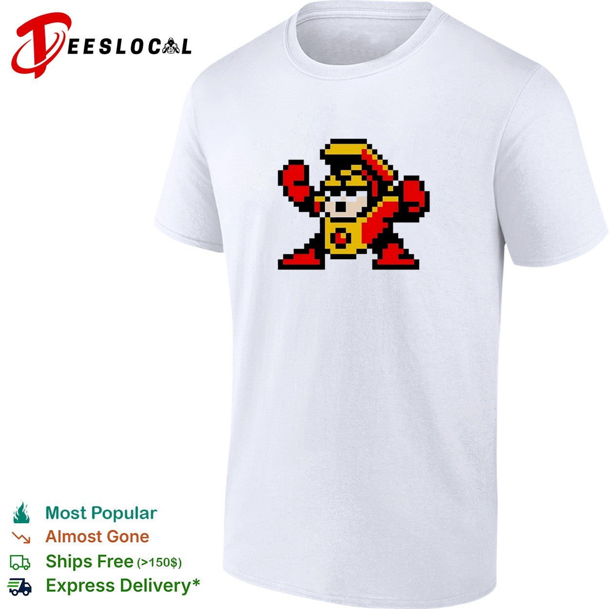 Fire Man raising fists Mega Man shirt