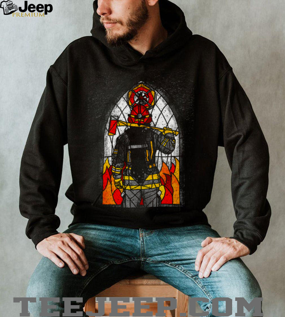 Firefighter Stained Glass Hero Axe & Fire T Shirt
