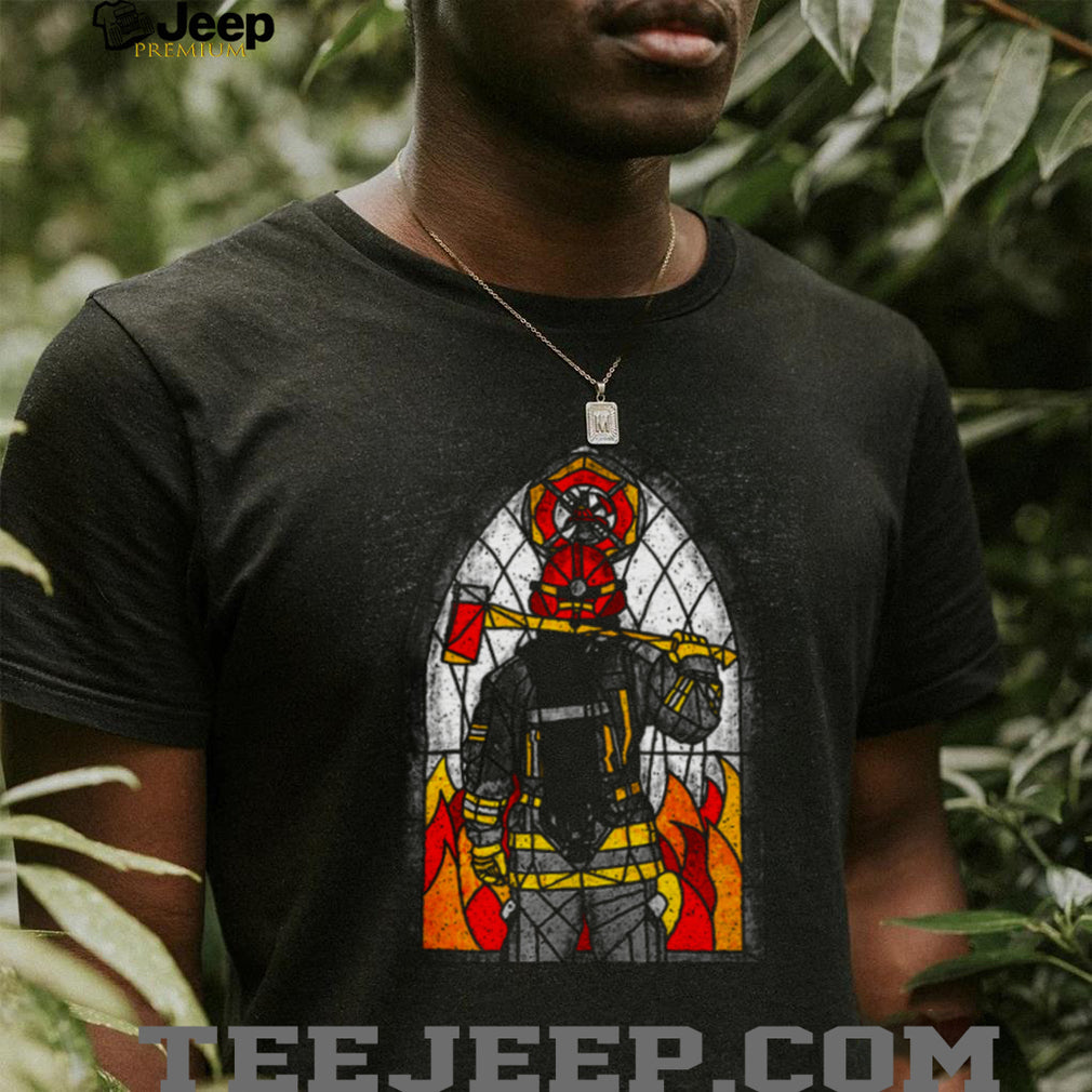 Firefighter Stained Glass Hero Axe & Fire T Shirt