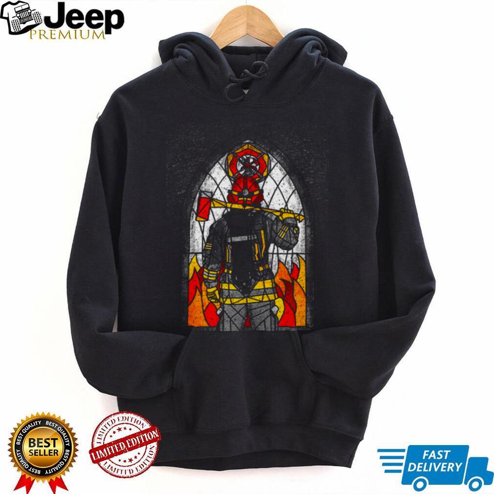Firefighter Stained Glass Hero Axe & Fire T Shirt