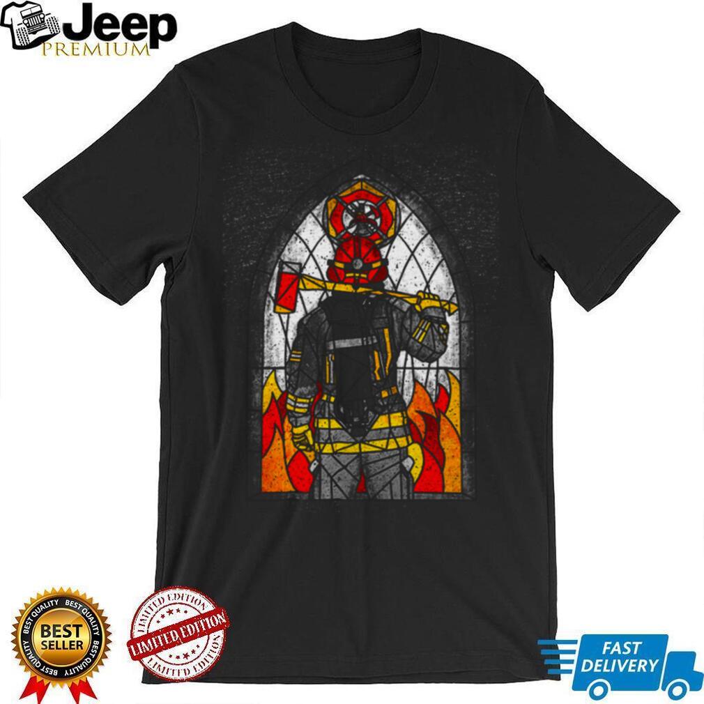 Firefighter Stained Glass Hero Axe & Fire T Shirt