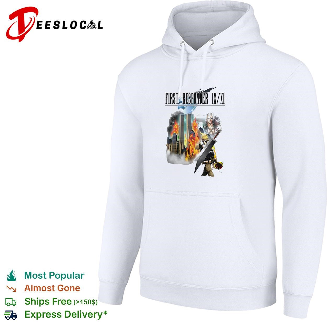 Firefighter holding sword first responder 9 11 twin towers tribute shirt