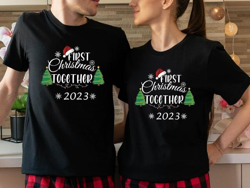 First Christmas Together 2023 Shirt, Matching Couples Christmas T-Shirt, Our 1st X-mas Celebration Tees, Wife And Husband...