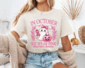 FitPink In October We Wear Pink Breast Cancer Awareness Cute Halloween Ghost and Pink Pumpkin Short Sleeve T-Shirt for...