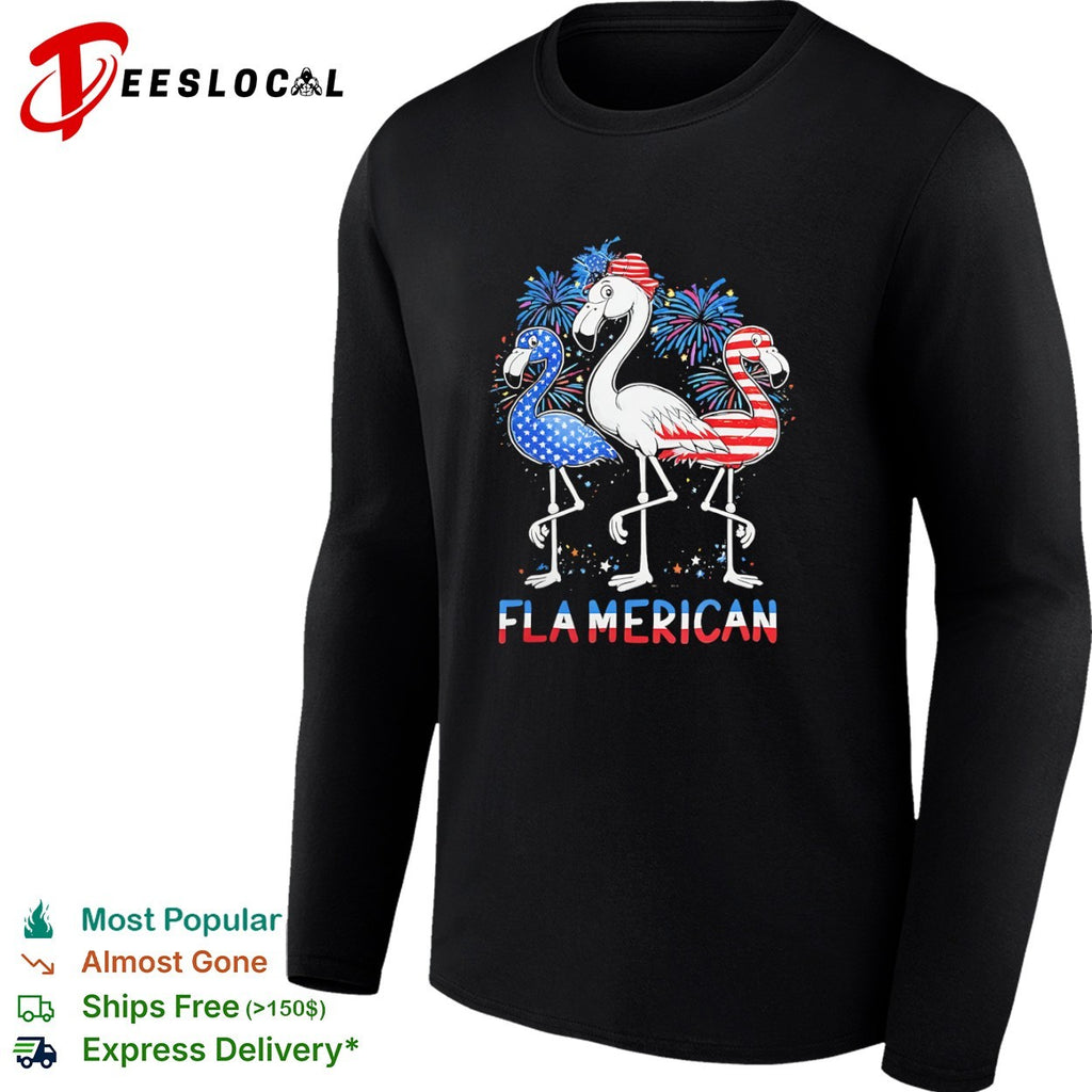 Fla merican flamingo fireworks patriotic fourth of july shirt