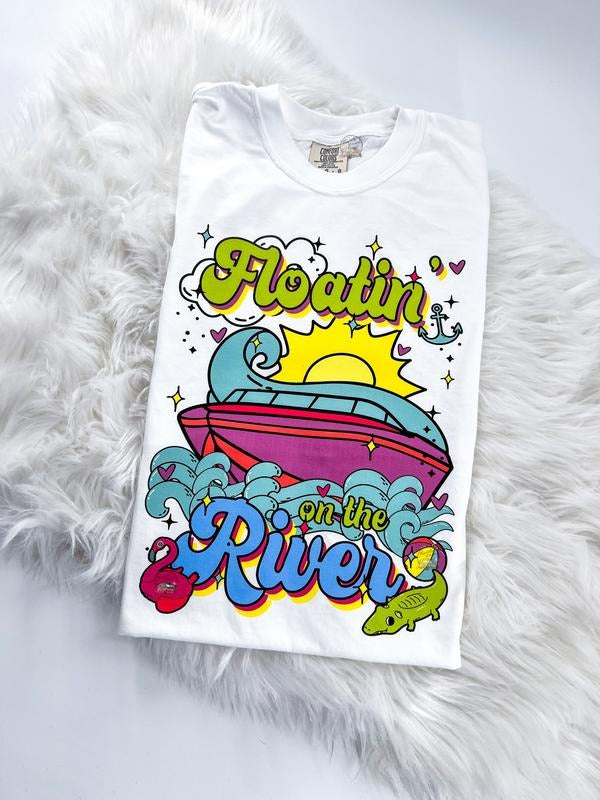 Floatin on the river Retro Boat Summer Tshirt in Multiple colors Comfy Unisex T-Shirt Oversized Womenswear Hoodie, Sweatshirt