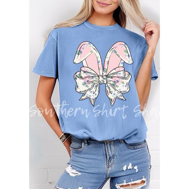 Floral Bunny T shirt  | Blue Jean comfort colors t shirt | Easter Bunny T shirt Hoodie, Sweatshirt | CiraTrend.com