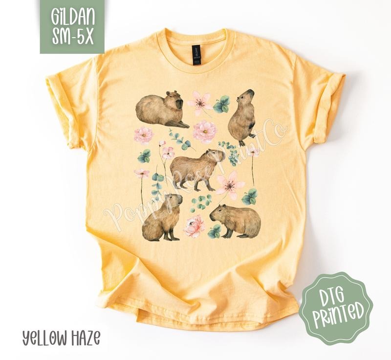 Floral Capybara Gildan Shirt, Cute Animal Tshirt Hoodie, Sweatshirt | CiraTrend.com