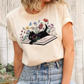 Floral Cat Lover Tshirt, Cat Book Shirt, Cat Lover Gift, Gift for Her, Cat Mom Shirt Gift, Cute Cat Shirts, Cute Book Cat...